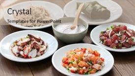  Presentation with traditional food preservation - PPT theme enhanced with hawaiian traditional food background and a mint green colored foreground