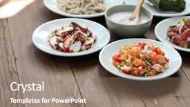  Presentation with hawaii food - Presentation theme featuring hawaiian traditional food background and a coral colored foreground