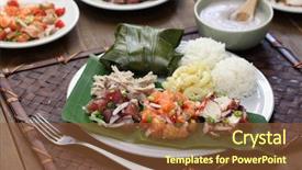  Presentation with hawaiian - Audience pleasing theme consisting of hawaiian traditional plate lunch ahi backdrop and a tawny brown colored foreground