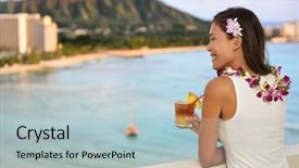  Presentation with diamond head - PPT layouts with hawaiian woman drinking mai tai background and a light blue colored foreground