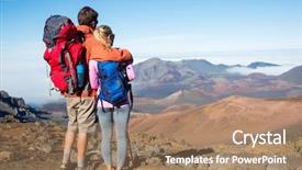  Presentation with hiking mountain - Cool new slides with hawaiin volcano - man and woman hiking backdrop and a coral colored foreground