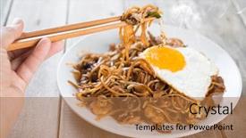  Presentation with chopsticks - Presentation theme consisting of hawker food - close-up human hand holding chopsticks background and a coral colored foreground