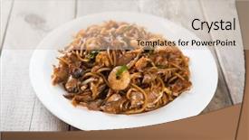  Presentation with noodle - Presentation design with hawker food - fried char kuey teow popular background and a soft green colored foreground