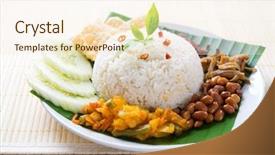  Presentation with lemak - Audience pleasing presentation theme consisting of hawker food - nasi lemak malay traditional rice backdrop and a cream colored foreground