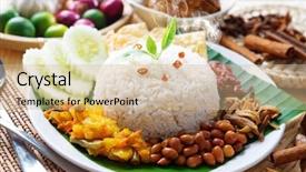  Presentation with lemak - Presentation design consisting of hawker food - nasi lemak traditional malaysian hot background and a coral colored foreground