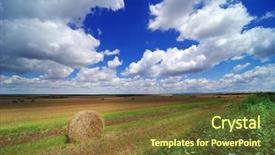  Presentation with hay field - PPT theme having hay bail harvesting background and a tawny brown colored foreground