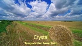  Presentation with hay field - PPT theme consisting of hay bail harvesting background and a tawny brown colored foreground