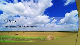  Presentation with hay field - PPT theme featuring hay bail harvesting background and a light blue colored foreground
