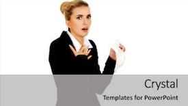  Presentation with sneezing - Theme having hay fever - businesswoman with an allergy sneezing background and a light gray colored foreground