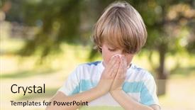  Presentation with clear sunny day rural landscape - PPT layouts enhanced with hay fever - little boy blowing his nose background and a  colored foreground