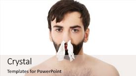  Presentation with nose - PPT theme consisting of hay fever - poor sick man with tissues background and a lemonade colored foreground