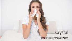  Presentation with nose - Colorful PPT theme enhanced with hay fever - pretty brunette blowing her nose backdrop and a lemonade colored foreground