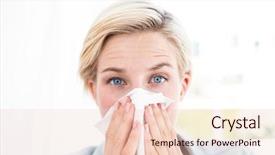  Presentation with sick day - Theme having hay fever - sick blonde woman blowing her background and a  colored foreground