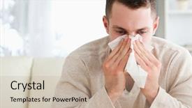  Presentation with fever - Beautiful slides featuring hay fever - tired man blowing his nose backdrop and a mint green colored foreground