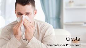  Presentation with living room - Colorful PPT theme enhanced with hay fever - young man blowing his nose backdrop and a lemonade colored foreground