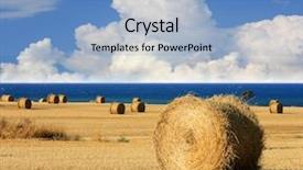  Presentation with roll - Theme consisting of hay roll on meadow background and a light blue colored foreground