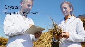  Presentation with data meeting - Colorful slide deck enhanced with hay stack and discussing agricultural backdrop and a teal colored foreground