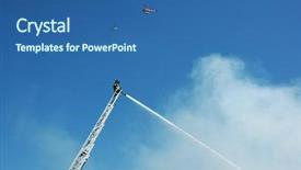  Presentation with fire fighting - PPT theme having hayward fireman fighting a fire background and a ocean colored foreground