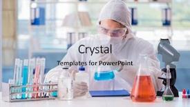  Presentation with chemicals - Amazing PPT layouts having hazard blood - chemist working in the laboratory backdrop and a light blue colored foreground