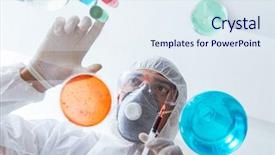  Presentation with hazardous - PPT theme enhanced with hazard blood - chemist working in the laboratory background and a sky blue colored foreground