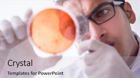  Presentation with chemicals - Colorful presentation design enhanced with hazard blood - chemist working in the laboratory backdrop and a light gray colored foreground