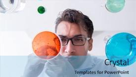  Presentation with chemicals - Presentation featuring hazard blood - chemist working in the laboratory background and a cyan colored foreground