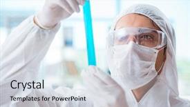  Presentation with hazardous - PPT theme with hazard blood - chemist working in the laboratory background and a light gray colored foreground