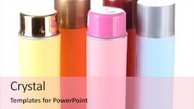  Presentation with aerosol - Slide set enhanced with hazard paint - aerosol cans isolated on white background and a  colored foreground