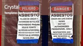  Presentation with plastic - Colorful PPT theme enhanced with bilingual asbestos warning signs backdrop and a tawny brown colored foreground