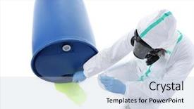  Presentation with hazardous materials - Cool new PPT theme with hazardous materials - man wearing protective suit backdrop and a light blue colored foreground