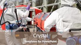  Presentation with hazardous - Audience pleasing slide set consisting of hazmat - hazardous material team pushing stretcher backdrop and a coral colored foreground