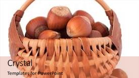  Presentation with hazelnuts - Presentation theme consisting of hazelnuts in wicker basket isolated on white background background and a coral colored foreground