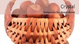  Presentation with hazelnuts - Slide set with hazelnuts in wicker basket isolated on white background background and a coral colored foreground