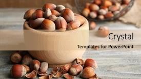  Presentation with hazelnuts - Amazing slides having hazelnuts in wooden bowl on wooden background backdrop and a coral colored foreground