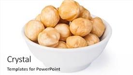  Presentation with honey bee closeup view - Beautiful theme featuring hazelnuts isolated on white background backdrop and a white colored foreground