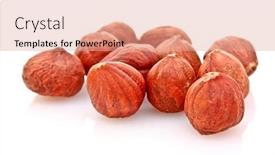  Presentation with hazelnuts - Audience pleasing theme consisting of hazelnuts isolated on white background backdrop and a coral colored foreground