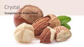  Presentation with hazelnuts - Presentation consisting of hazelnuts-with-almond-nuts background and a coral colored foreground