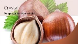  Presentation with hazelnuts - Presentation design with hazelnuts-with-shell-hazel-leaves background and a coral colored foreground