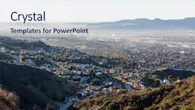  Presentation with downtown los angeles - PPT theme consisting of hazy - smoggy hilltop view of canyon background and a sky blue colored foreground