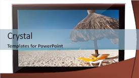  Presentation with caribbean lyrics - Amazing PPT theme having hd tv - idyllic caribbean beach backdrop and a light blue colored foreground