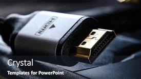  Presentation with connector - Presentation design having hdmi-connector-close-up-view background and a wine colored foreground