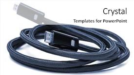  Presentation with cable - Colorful slide set enhanced with hdmi on a white background backdrop and a  colored foreground