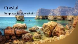  Presentation with algarve - PPT theme consisting of hdr image of rocky coastline in algarve portugal background and a teal colored foreground