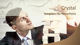  Presentation with business building blocks - PPT layouts enhanced with he is building his business background and a cream colored foreground