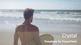  Presentation with rear view of bodyguard - Presentation theme with he is looking the wave background and a gray colored foreground