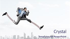  Presentation with steps - Slide deck featuring he is making giant steps background and a sky blue colored foreground