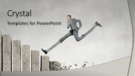  Presentation with growth steps - Amazing PPT theme having he is making giant steps backdrop and a light gray colored foreground