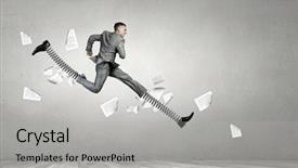  Presentation with steps - Audience pleasing theme consisting of he is making giant steps backdrop and a light gray colored foreground