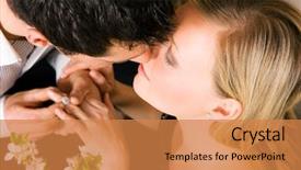  Presentation with kiss - Presentation theme having he is offering her the ring she seems to be accepting with a kiss focus on eyes background and a coral colored foreground