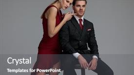  Presentation with teasing - Cool new PPT layouts with he sits on a stool backdrop and a dark gray colored foreground